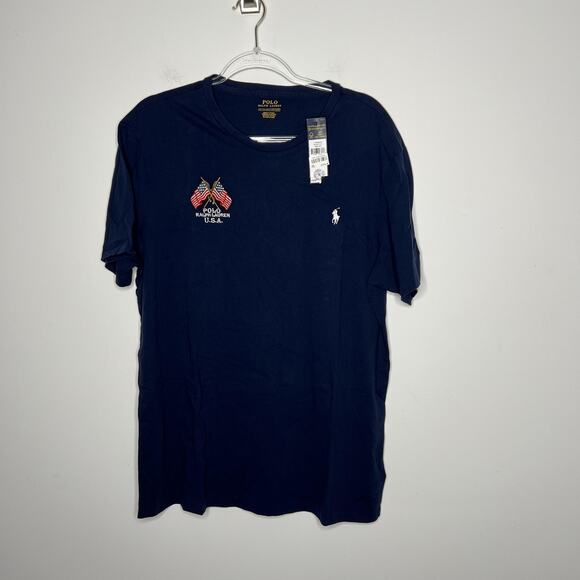 Polo Ralph Lauren Shirt Mens XL Navy USA Flag Embroidered Pony Graphic Crewneck - Picture 1 of 10